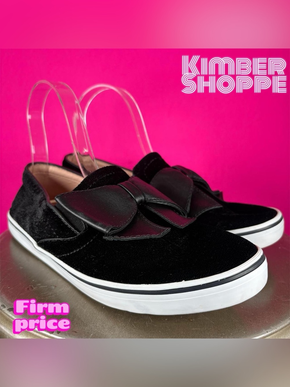 Kate Spade Delise Black Velvet Leather Bow Accent Slip-On Sneaker US 8 UK 6
